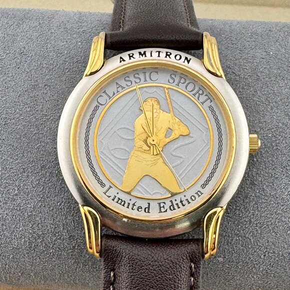 Vintage Limited Edition 3D Baseball Player Watch 9 inch Brown Leather Strap